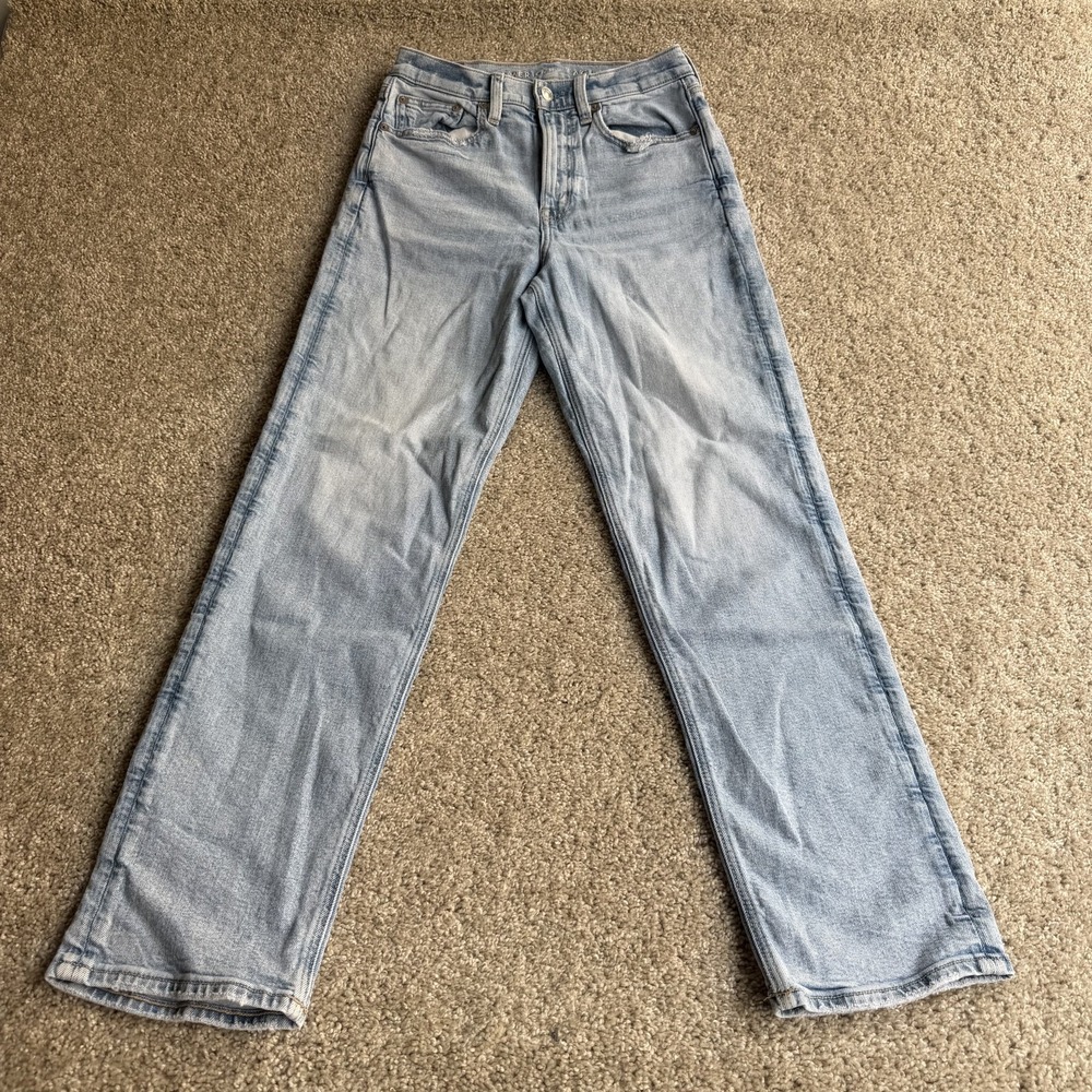 American Eagle Outfitters Straight Jeans Womens 4 Light Wash Blue Stretch Denim